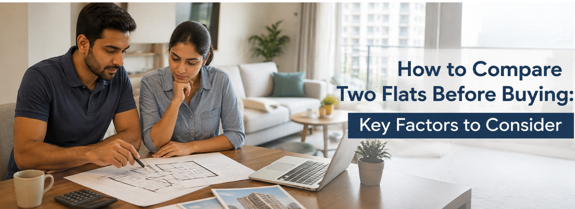 Couple comparing two flats before buying