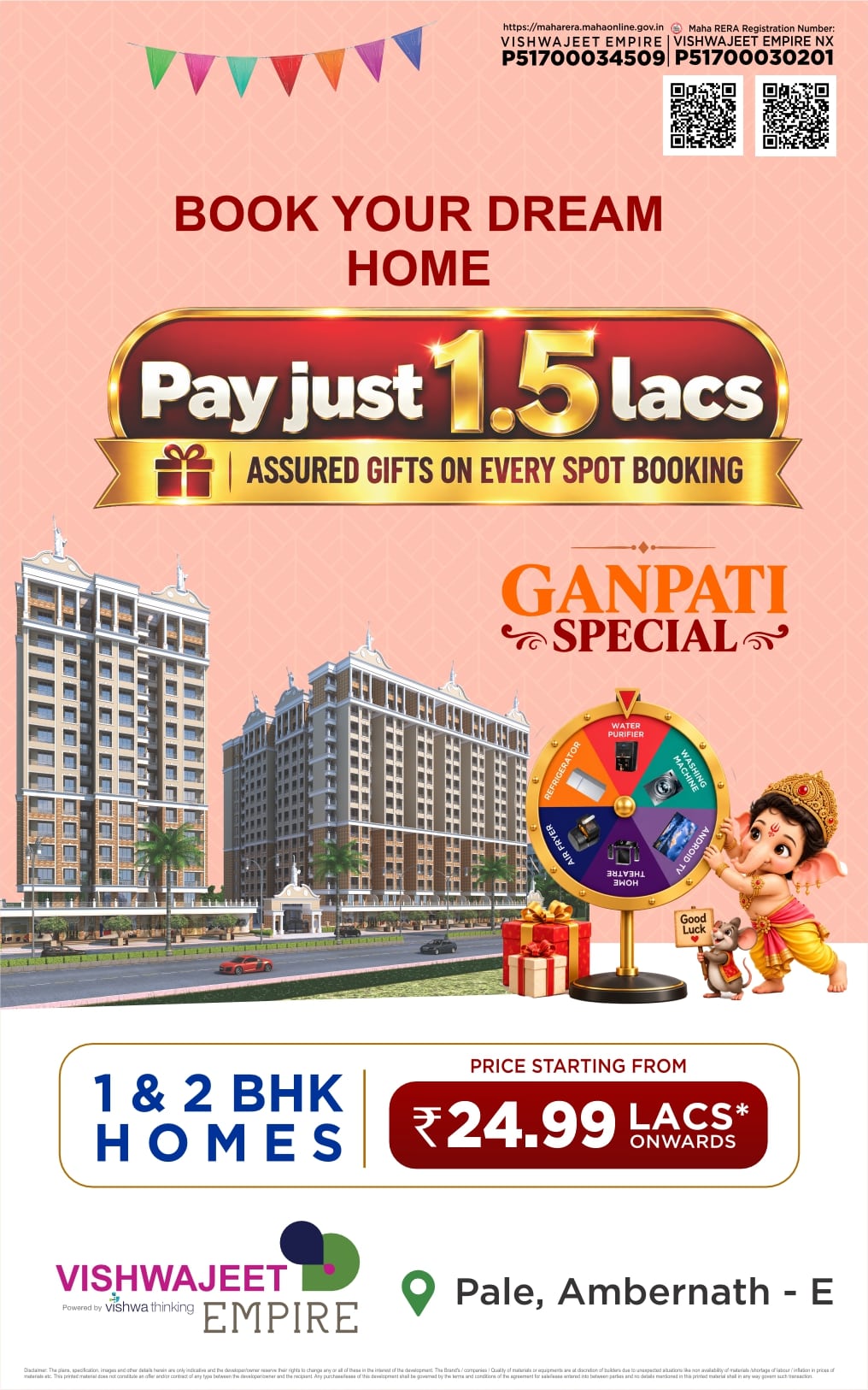 Ganpati Special Offer for 1 & 2 BHK Flats in Ambernath at Vishwajeet Empire