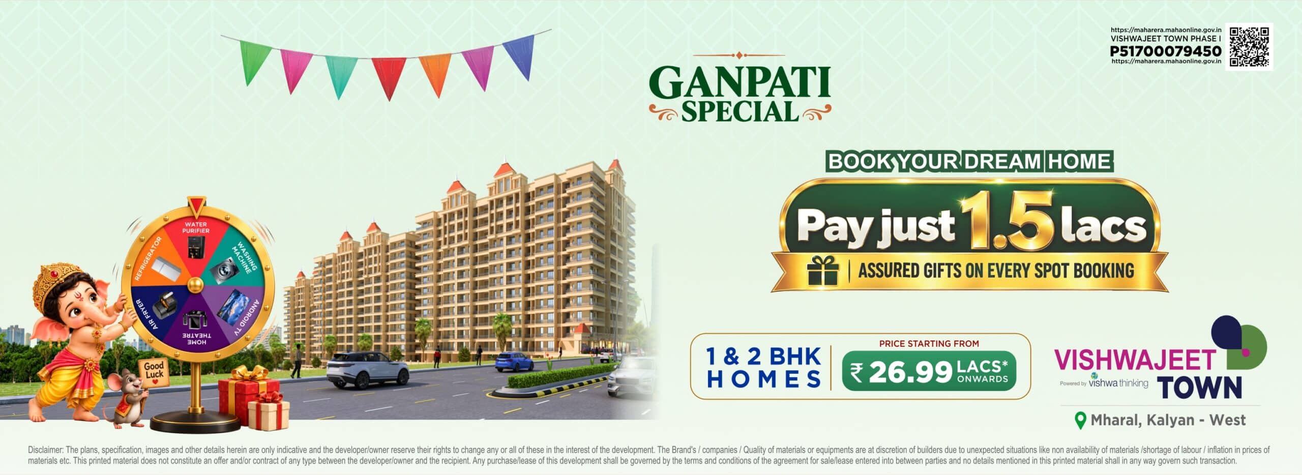 Ganpati Special dream home offer on 1 & 2 BHK flats at Vishwajeet Town in Mharal Kalyan West